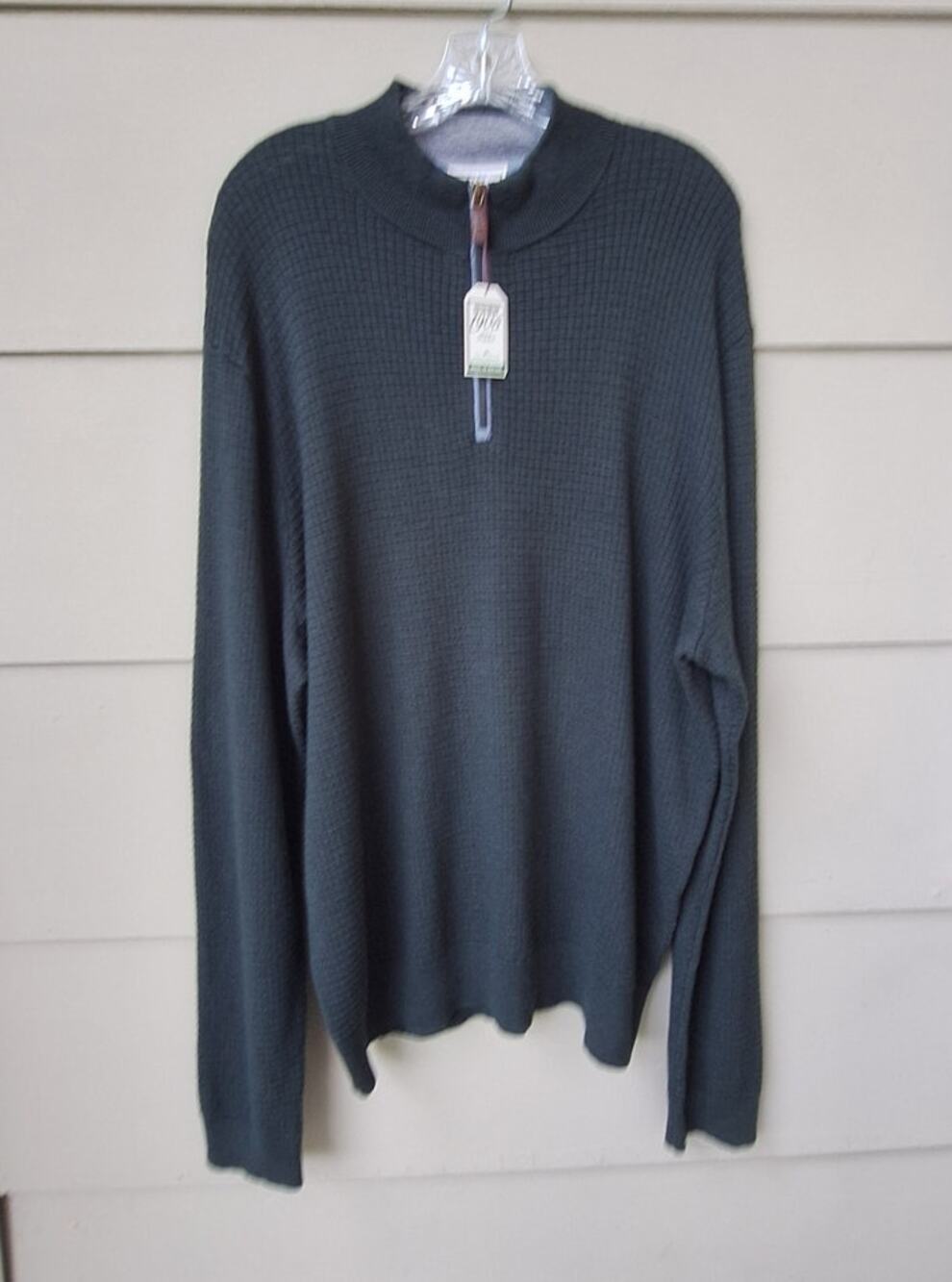 Jos. A. Bank Men's Waffle Knit Cotton Wool 1/4 Zip Long Sleeve Sweater Green XXL